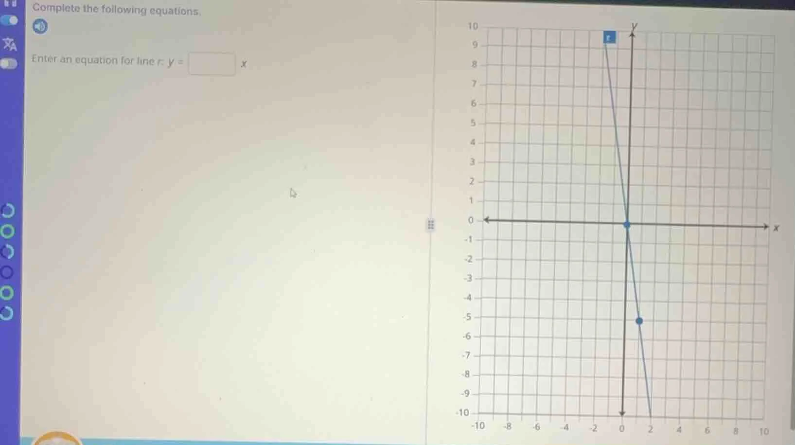 completes the following equations. enter an equation for line r: ( y = …