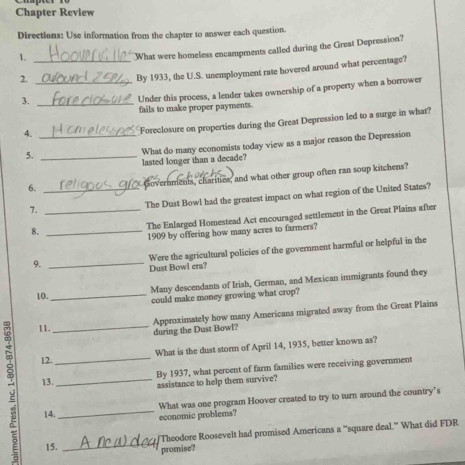 chapter review directions: use information from the chapter to answer e…