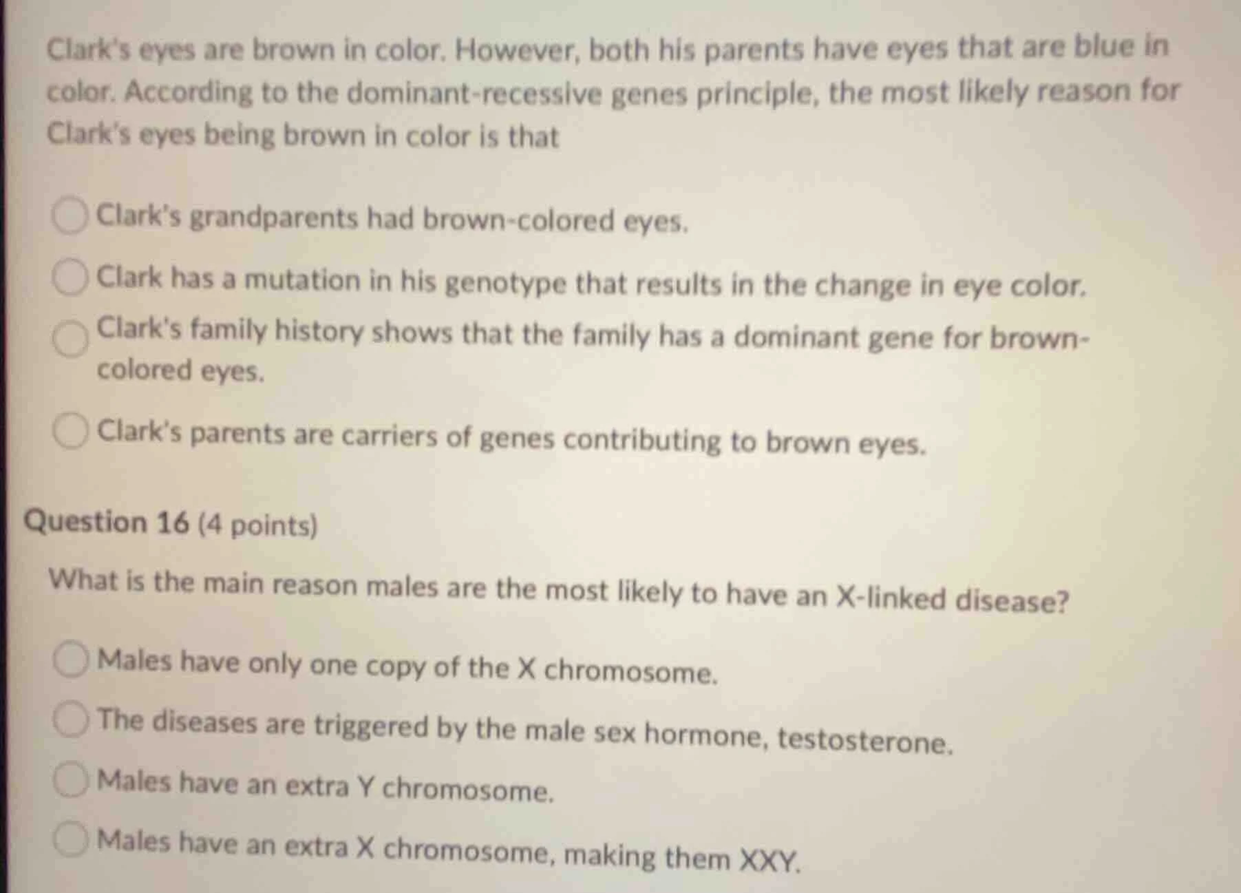 clark’s eyes are brown in color. however, both his parents have eyes th…