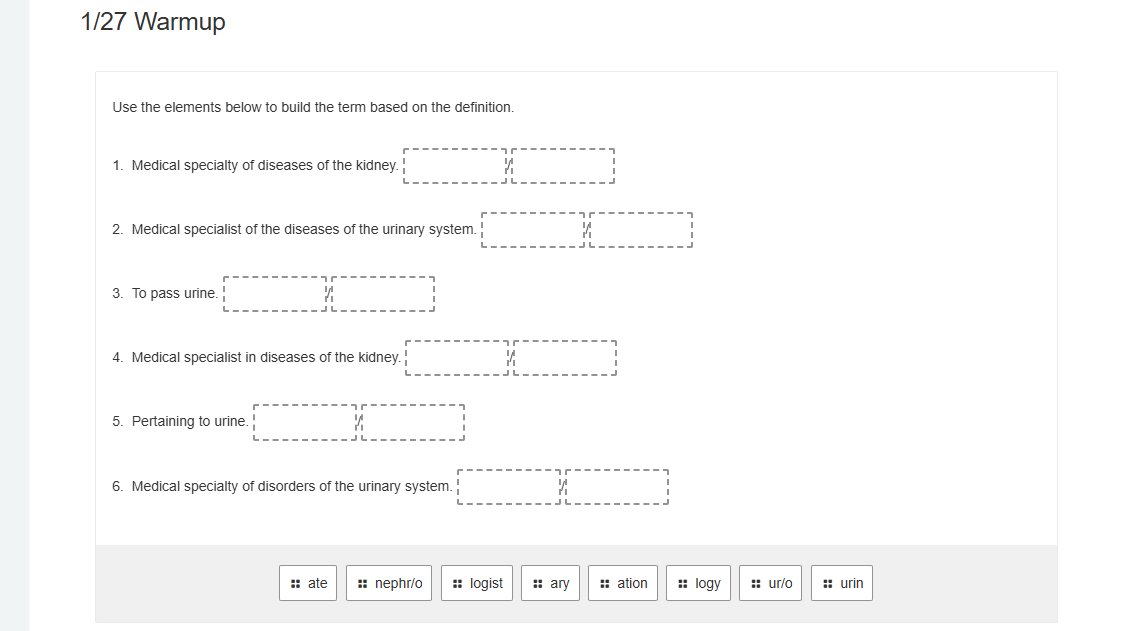 1/27 warmup use the elements below to build the term based on the defin…