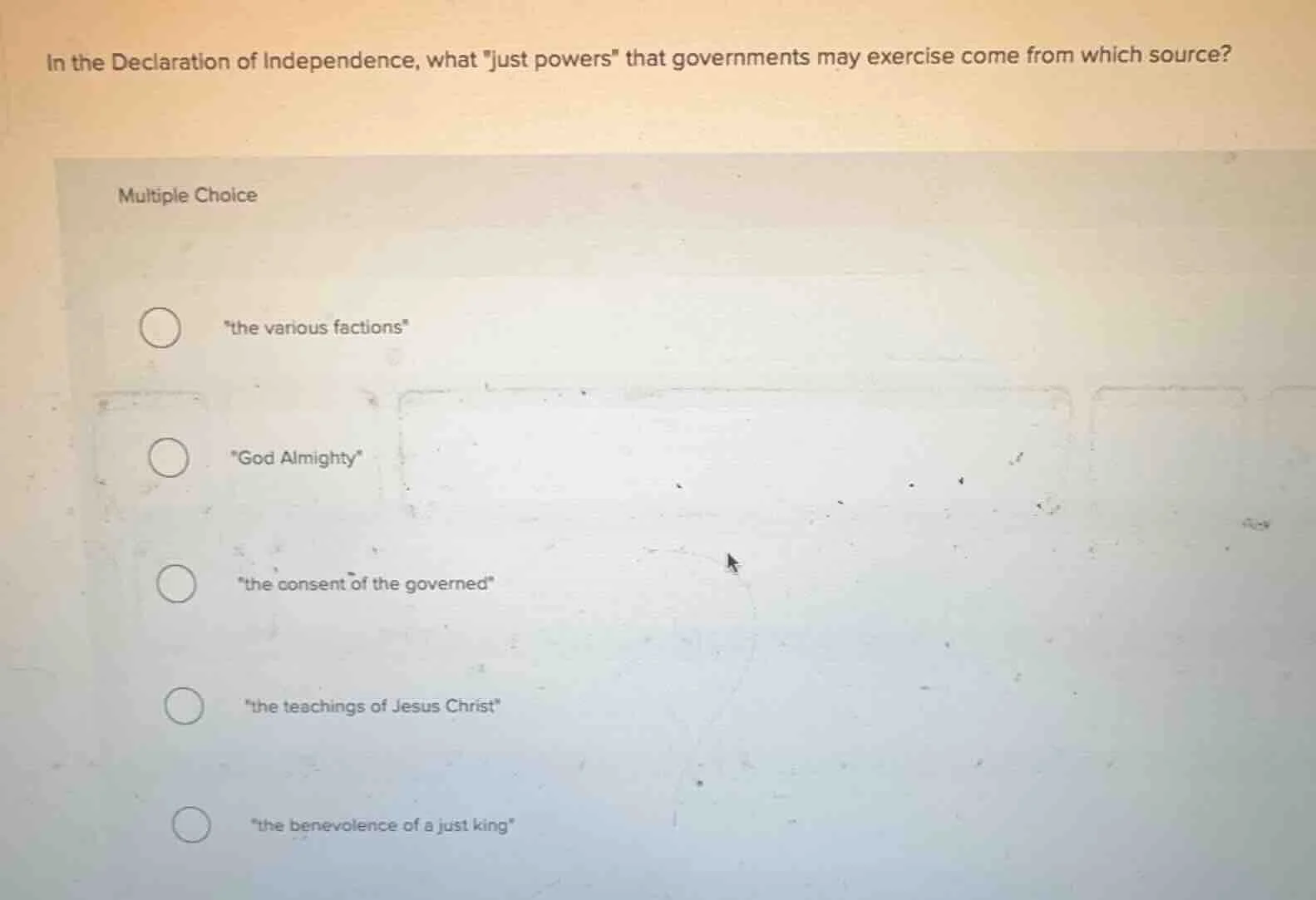 in the declaration of independence, what \just powers\ that governments…