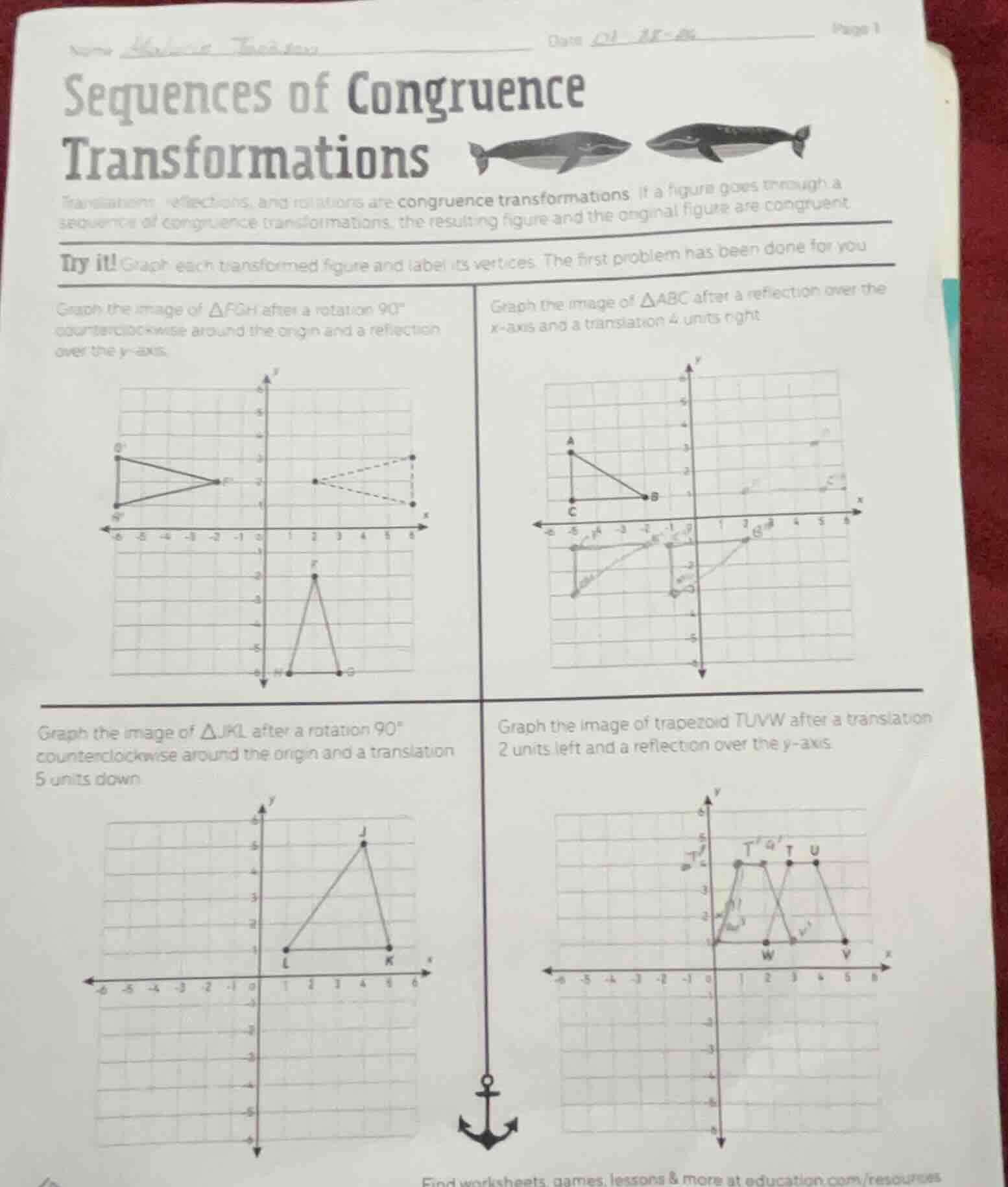 name date page 1 sequences of congruence transformations translations, …