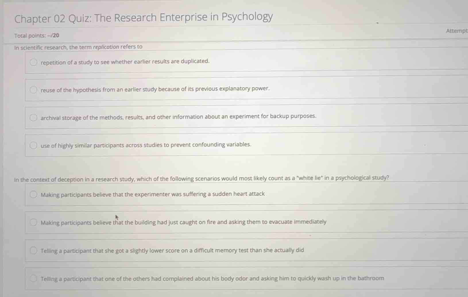 chapter 02 quiz: the research enterprise in psychology total points: --…