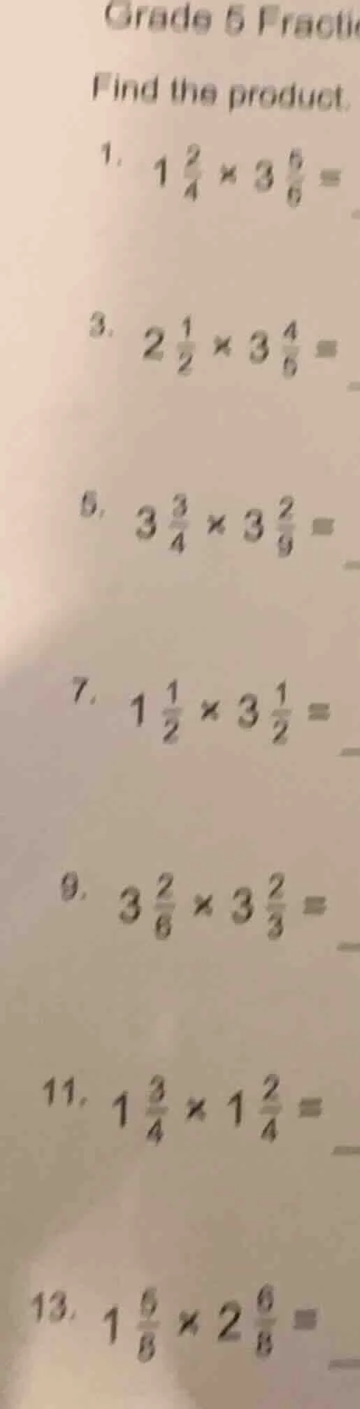 grade 5 fractie find the product. 1. $1\\frac{2}{4} \\times 3\\frac{5}{…