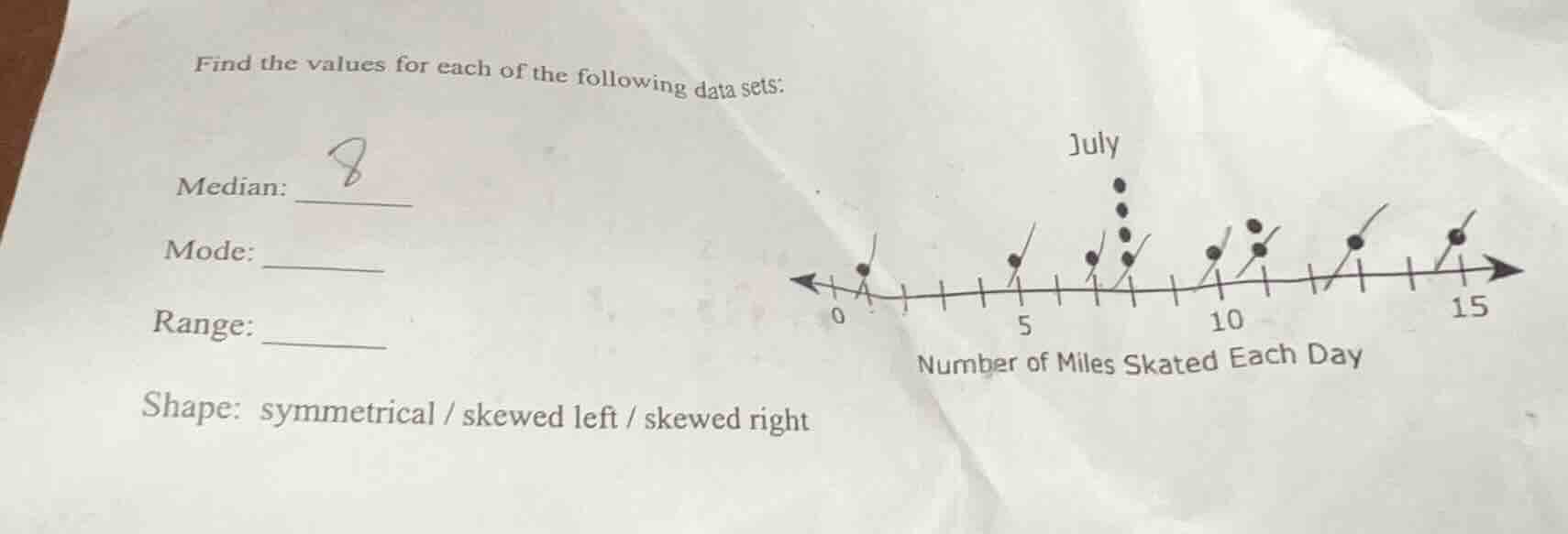 find the values for each of the following data sets: median: mode: rang…