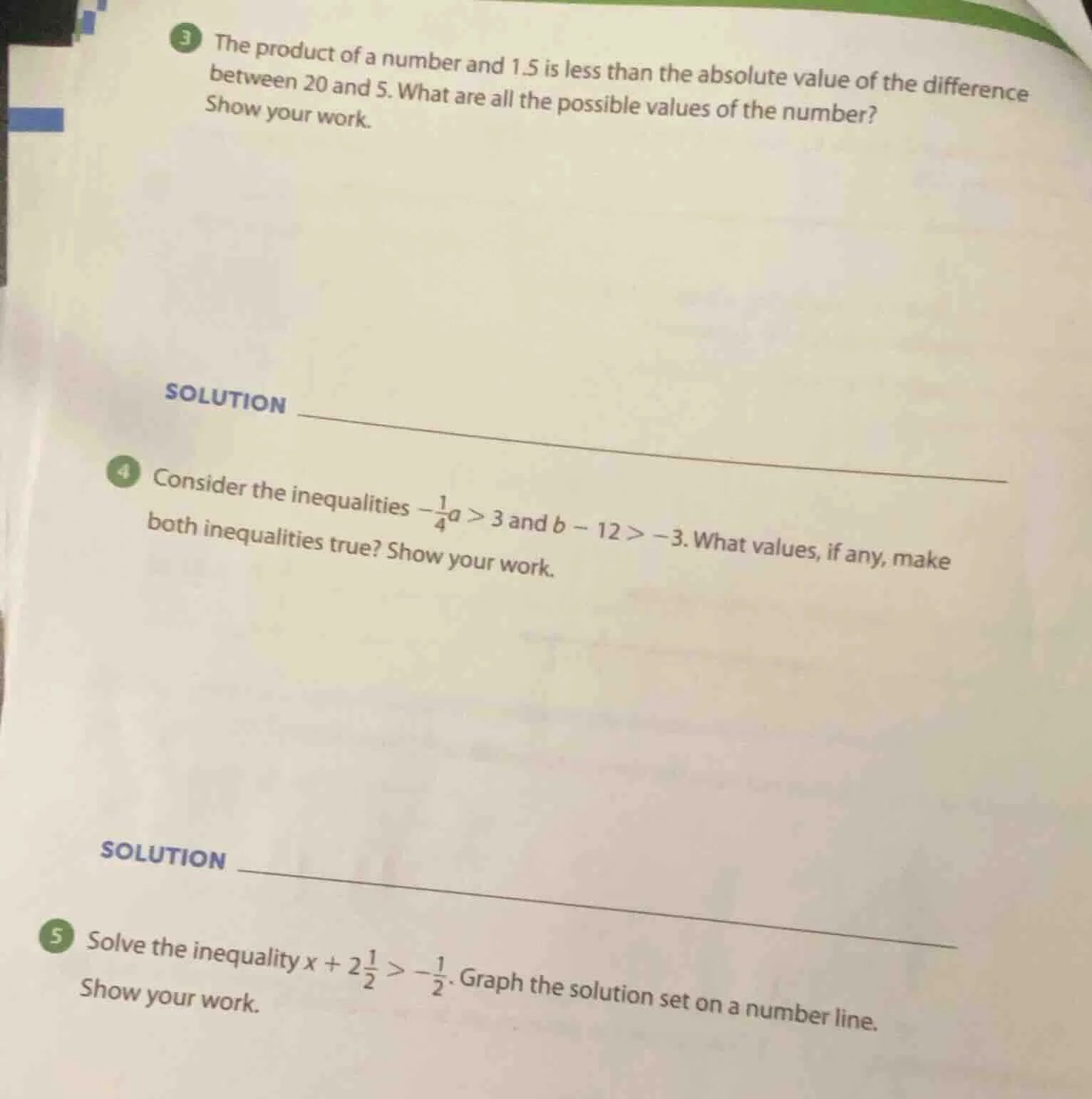 3 the product of a number and 1.5 is less than the absolute value of th…