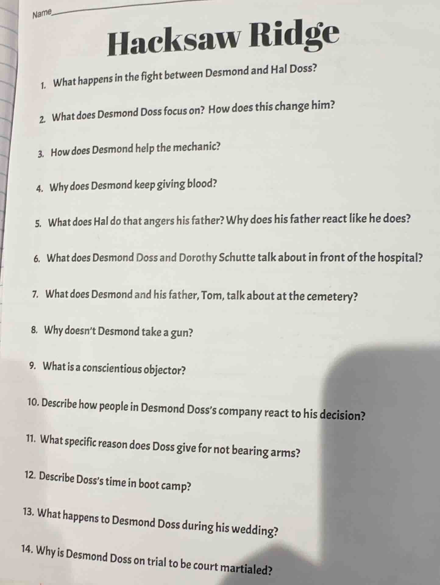 name hacksaw ridge 1. what happens in the fight between desmond and hal…