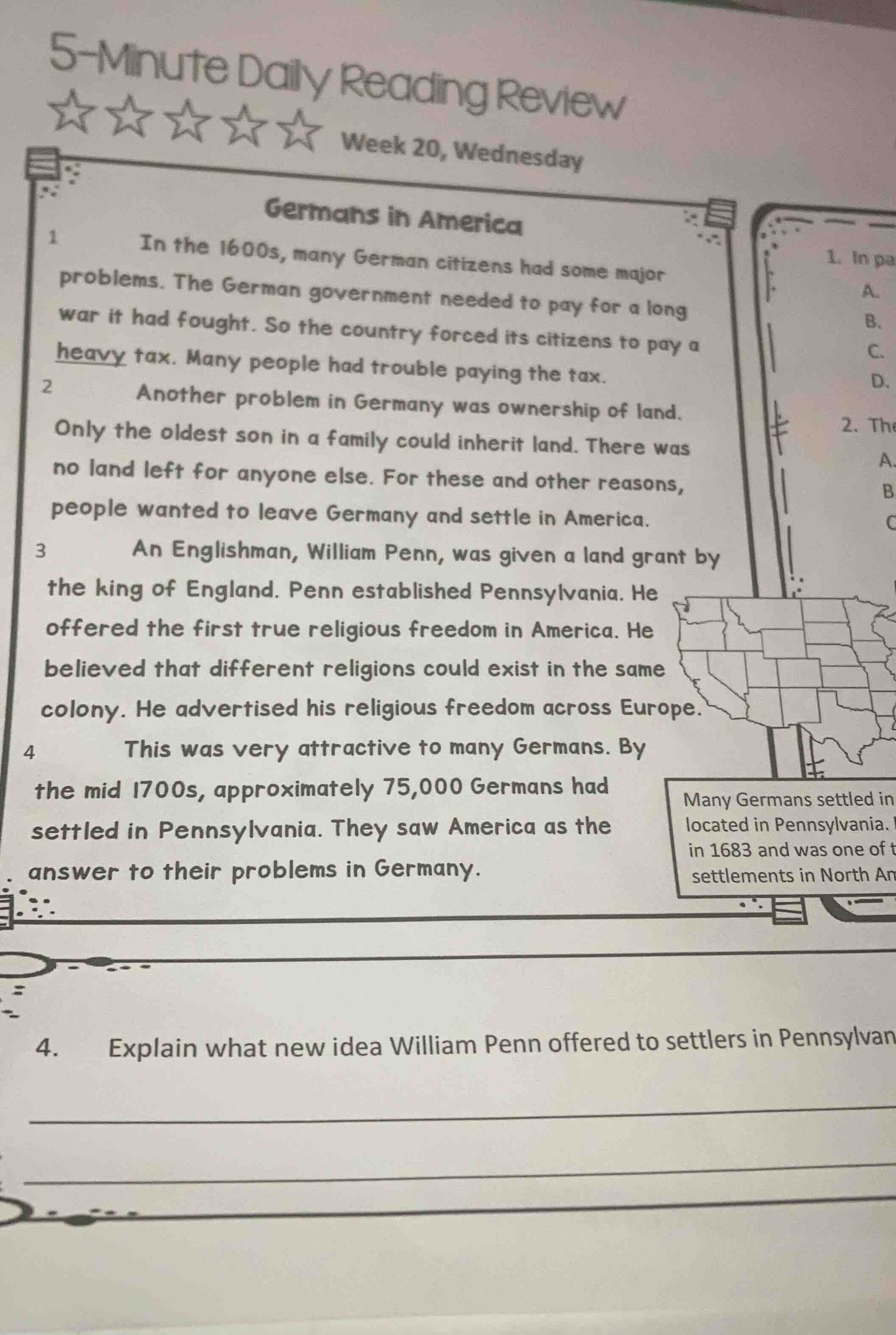 5-minute daily reading review week 20, wednesday germans in america 1 i…