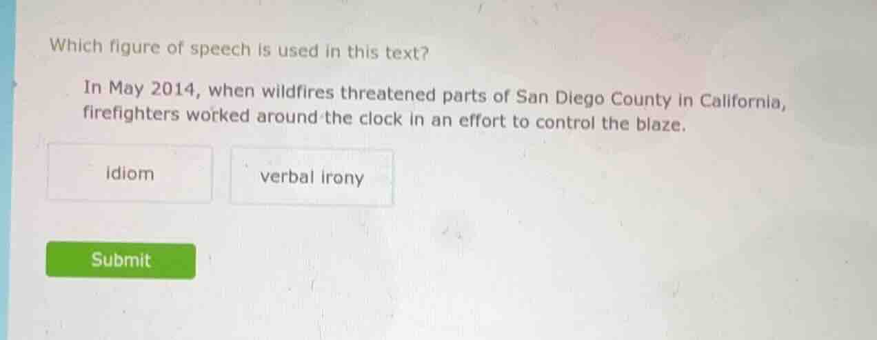 which figure of speech is used in this text? in may 2014, when wildfire…