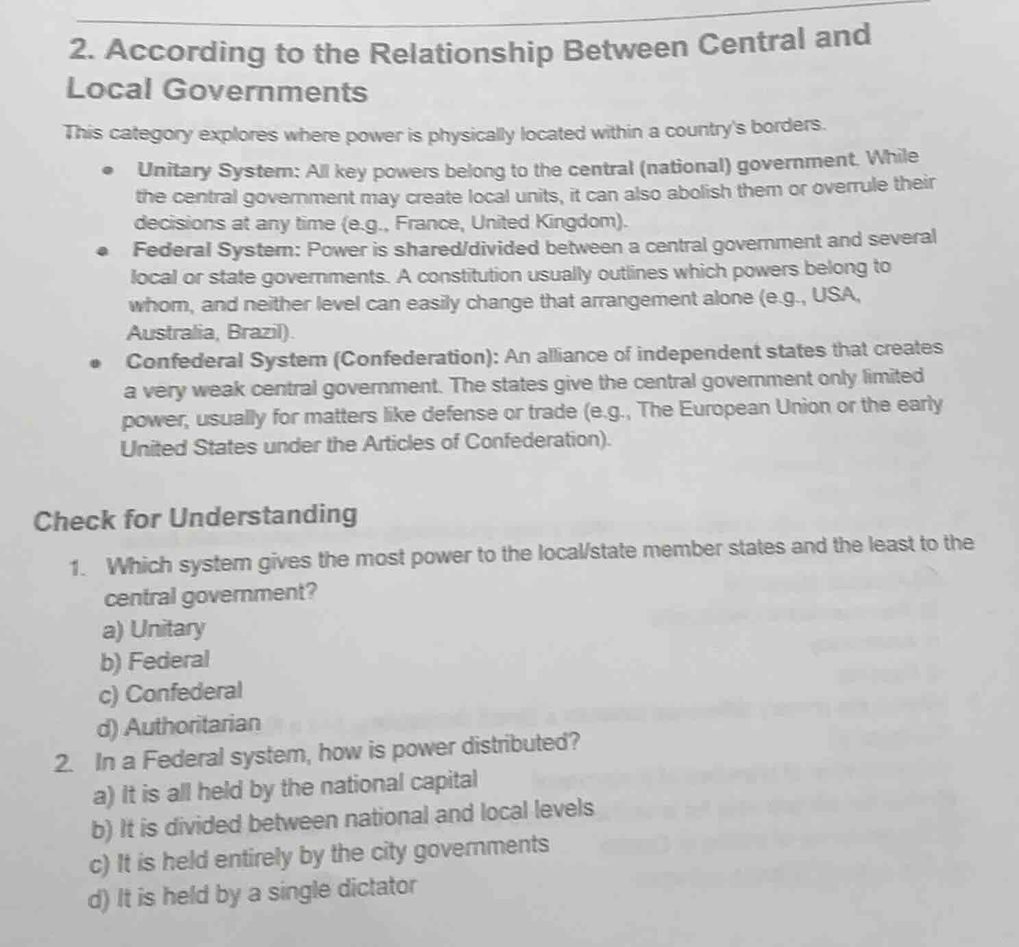 2. according to the relationship between central and local governments …