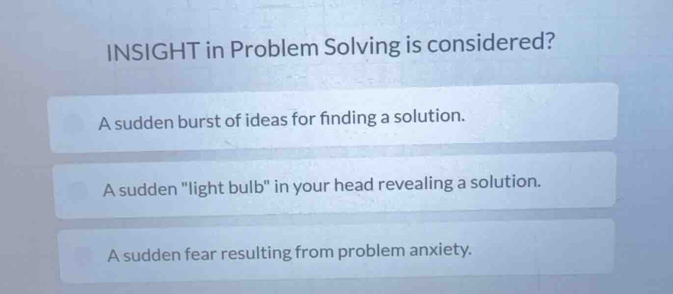 insight in problem solving is considered? a sudden burst of ideas for f…