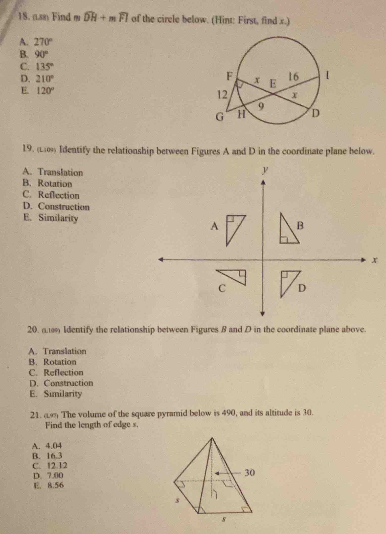 18. (lsm) find ( m overarc{dh} + m overarc{fi} ) of the circle below. (…