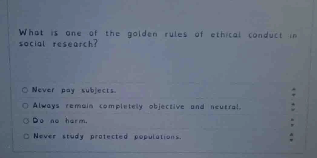 what is one of the golden rules of ethical conduct in social research? …