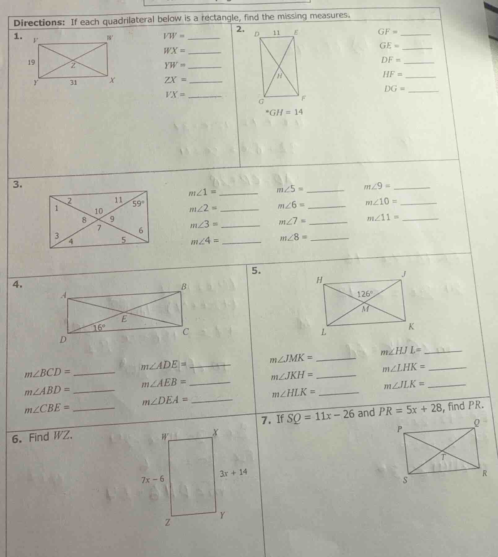 directions: if each quadrilateral below is a rectangle, find the missin…