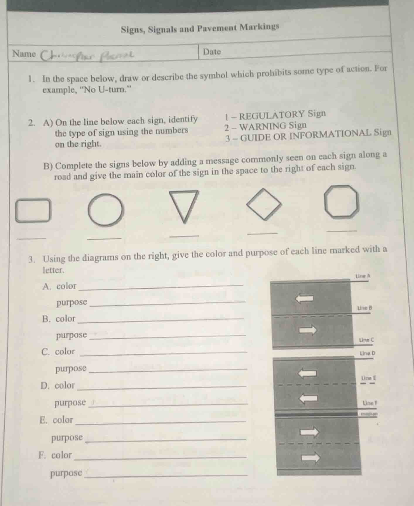 signs, signals and pavement markings name date 1. in the space below, d…
