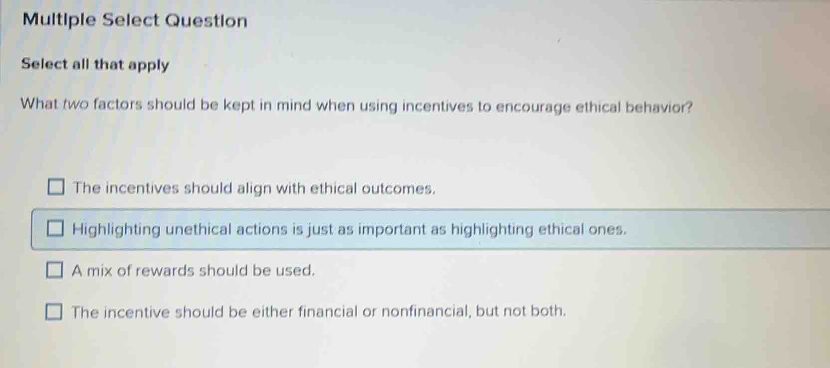 multiple select question select all that apply what two factors should …