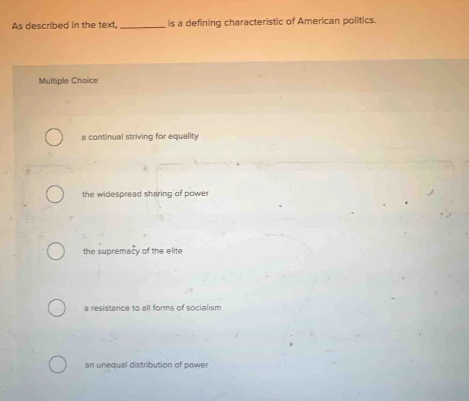 as described in the text, ______ is a defining characteristic of americ…