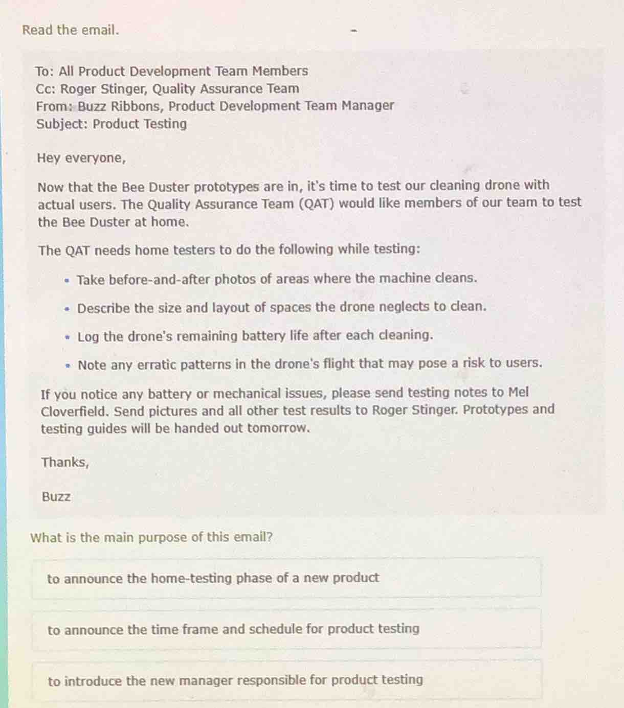 read the email. to: all product development team members cc: roger stin…