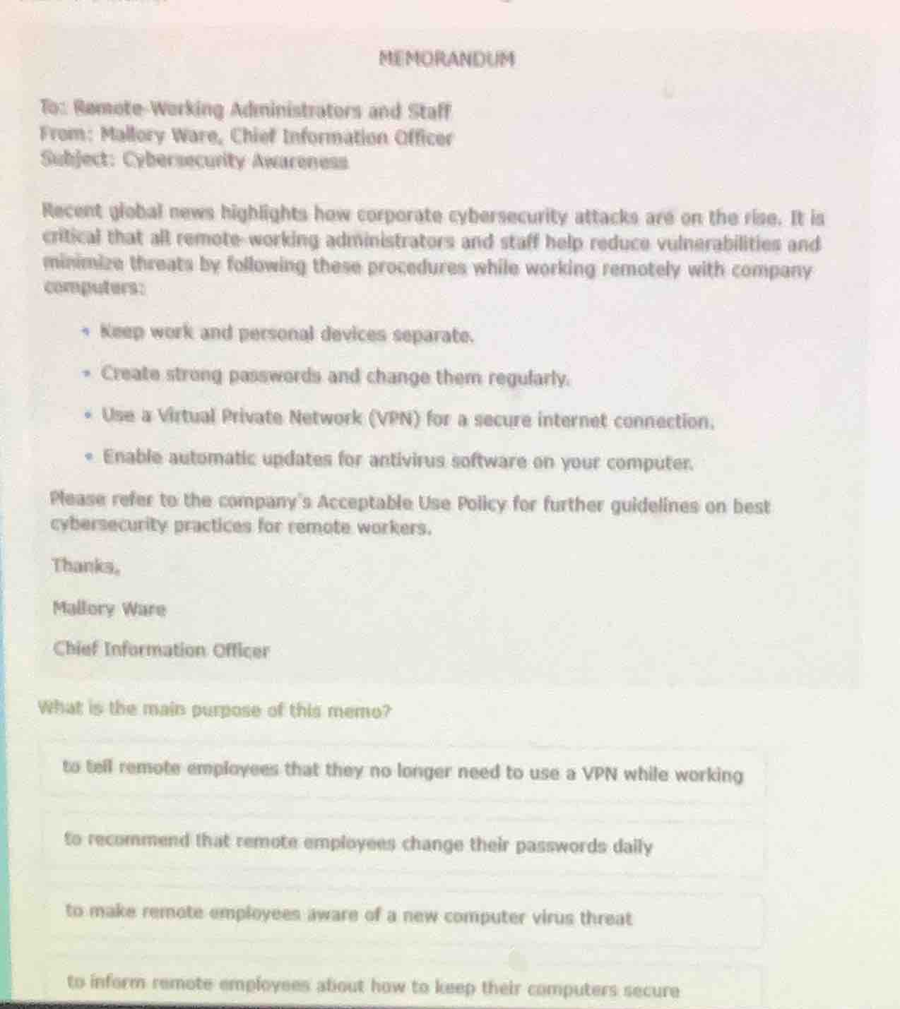 memorandum to: remote - working administrators and staff from: mallory …