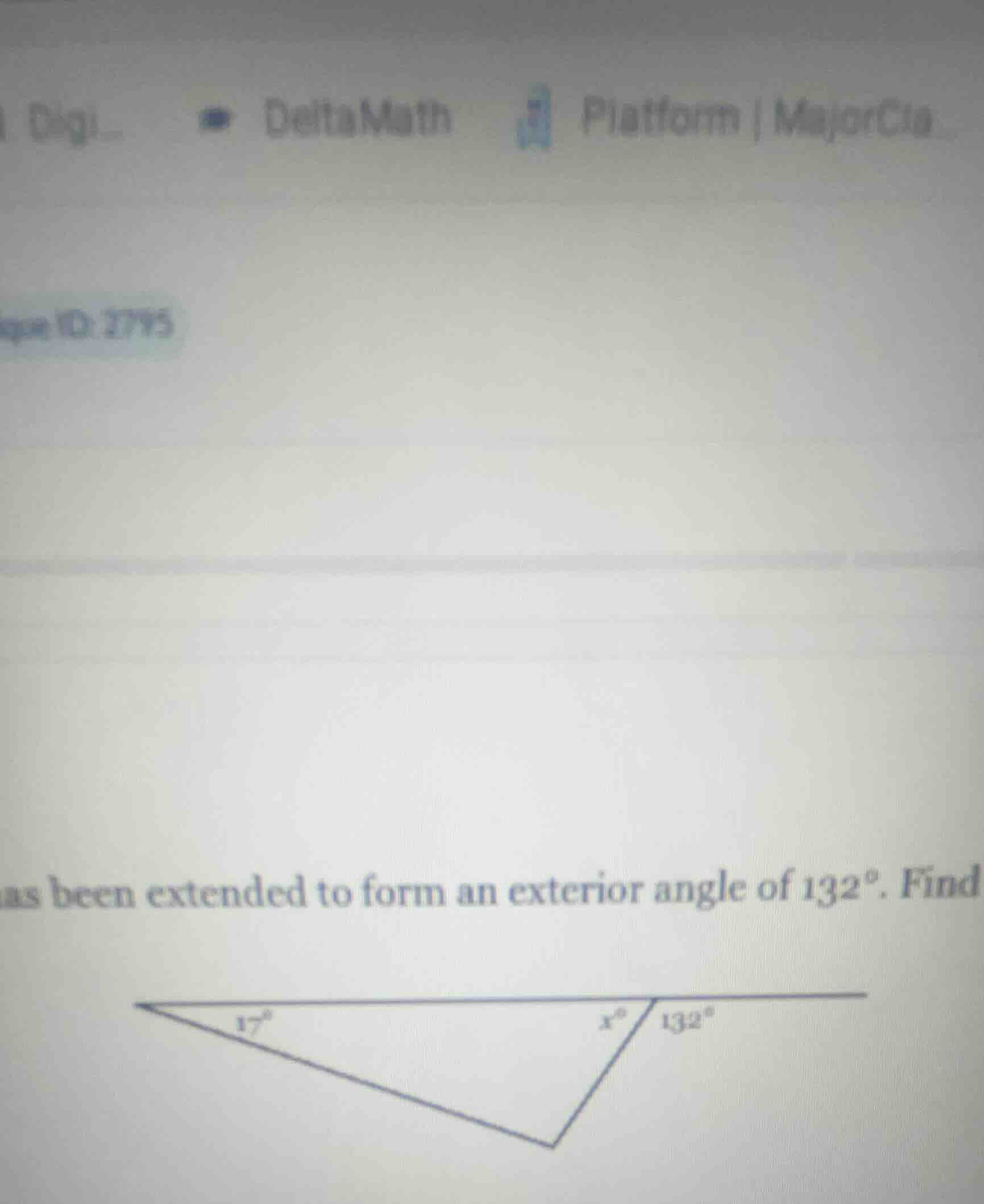 has been extended to form an exterior angle of 132°. find