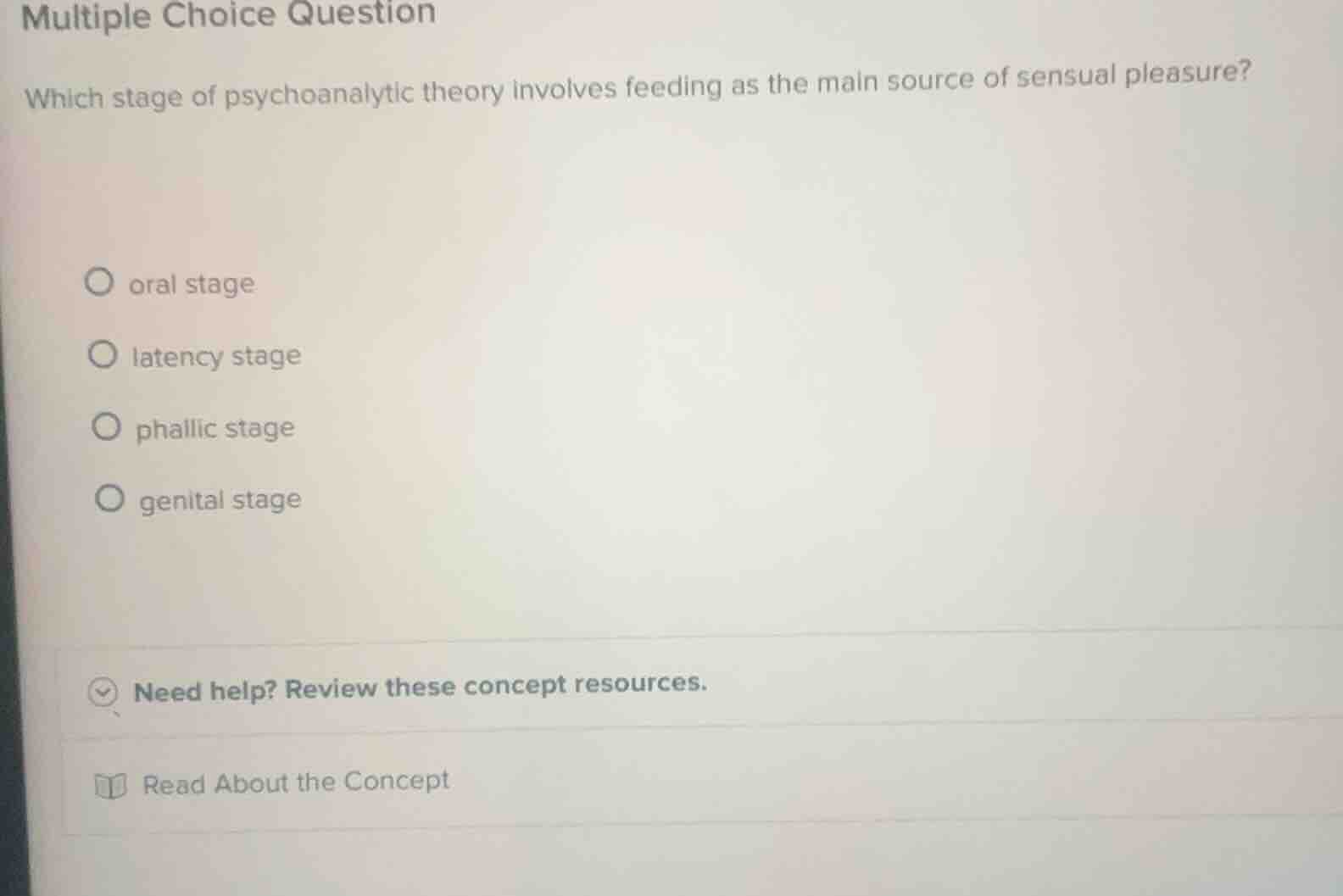 multiple choice question which stage of psychoanalytic theory involves …