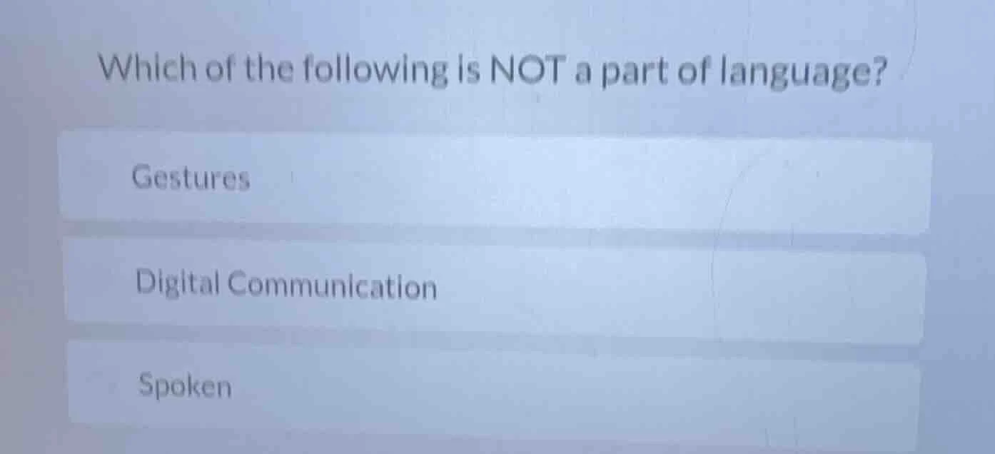 which of the following is not a part of language? gestures digital comm…