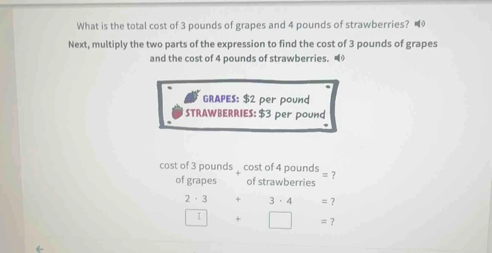 what is the total cost of 3 pounds of grapes and 4 pounds of strawberri…