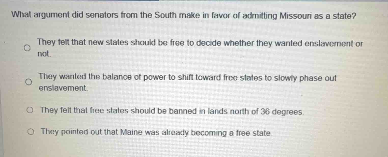 what argument did senators from the south make in favor of admitting mi…