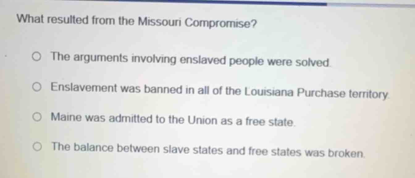 what resulted from the missouri compromise? the arguments involving ens…