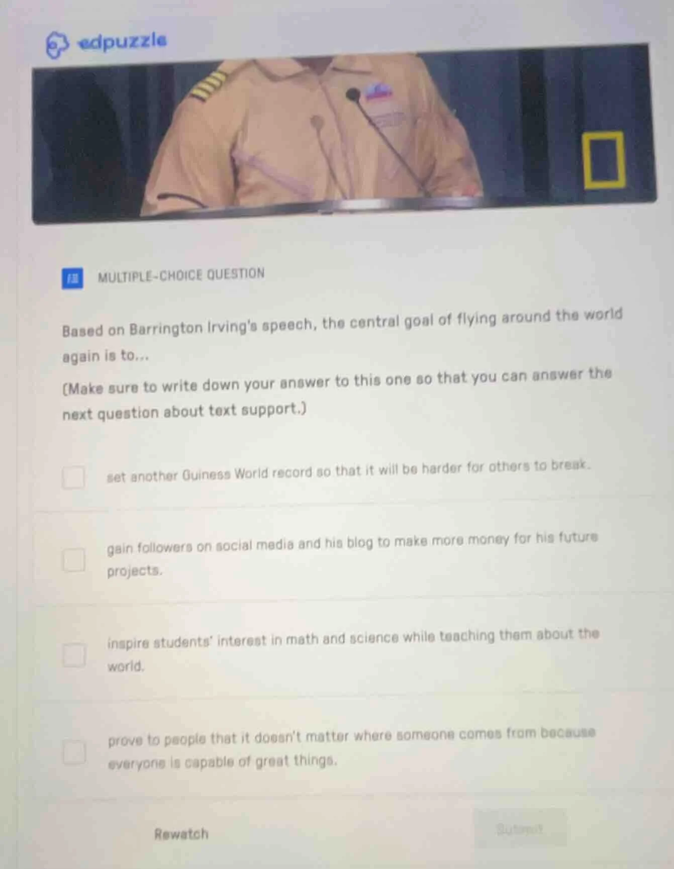 multiple-choice question based on barrington irvings speech, the centra…