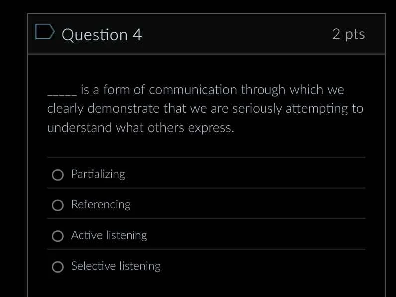 question 4 2 pts ____ is a form of communication through which we clear…