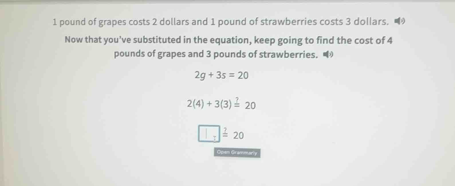 1 pound of grapes costs 2 dollars and 1 pound of strawberries costs 3 d…