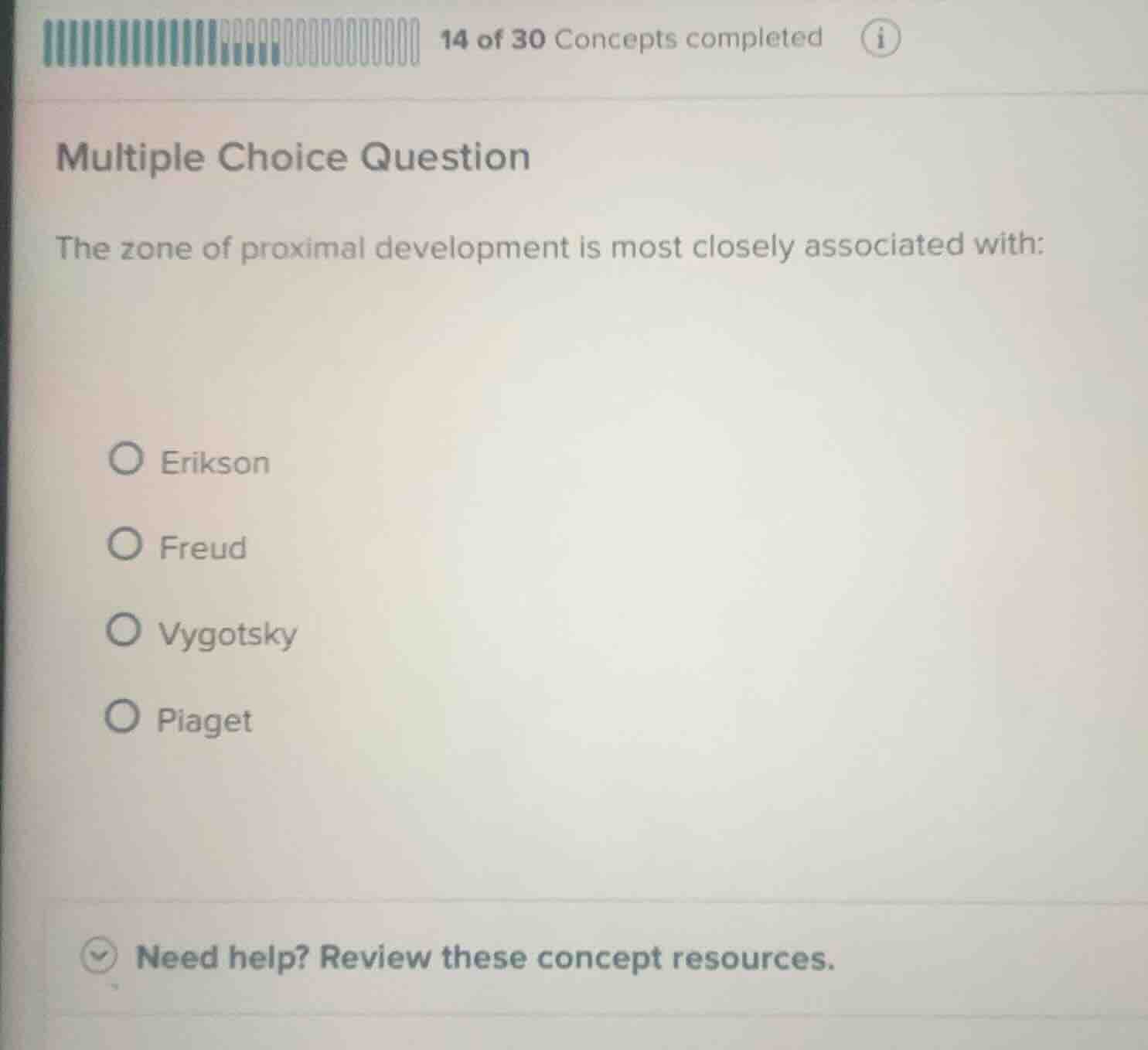 multiple choice question the zone of proximal development is most close…