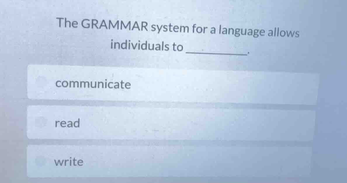 the grammar system for a language allows individuals to ______. communi…