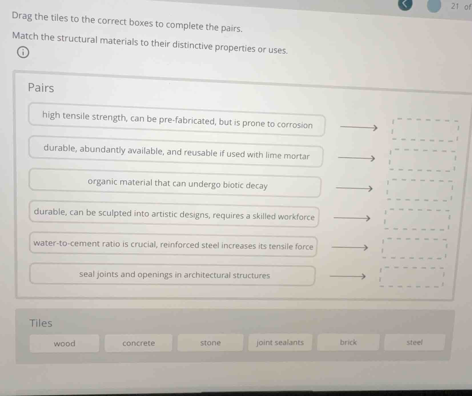 drag the tiles to the correct boxes to complete the pairs. match the st…