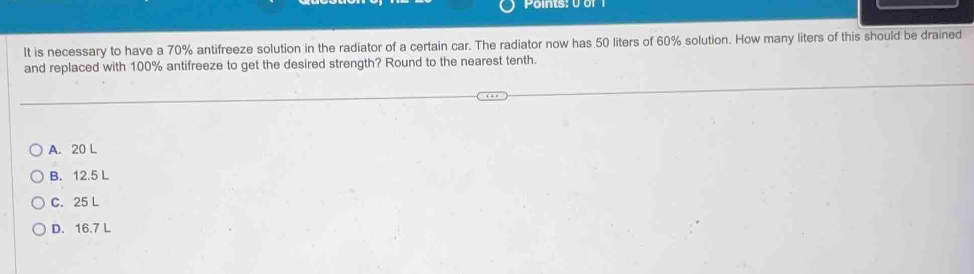 it is necessary to have a 70% antifreeze solution in the radiator of a …