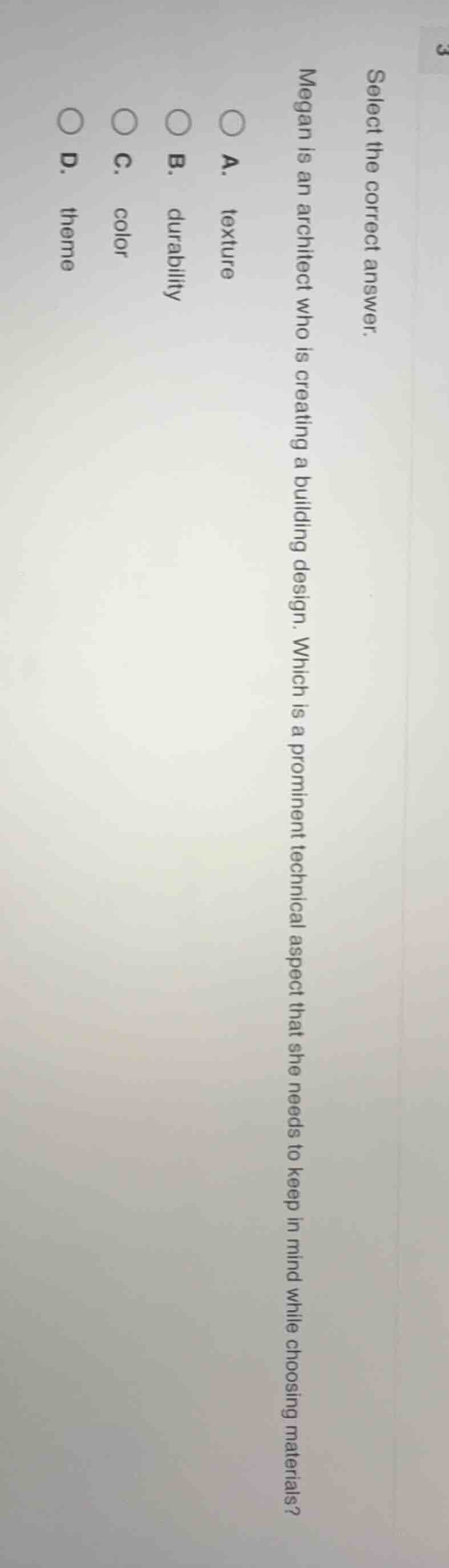 select the correct answer. megan is an architect who is creating a buil…