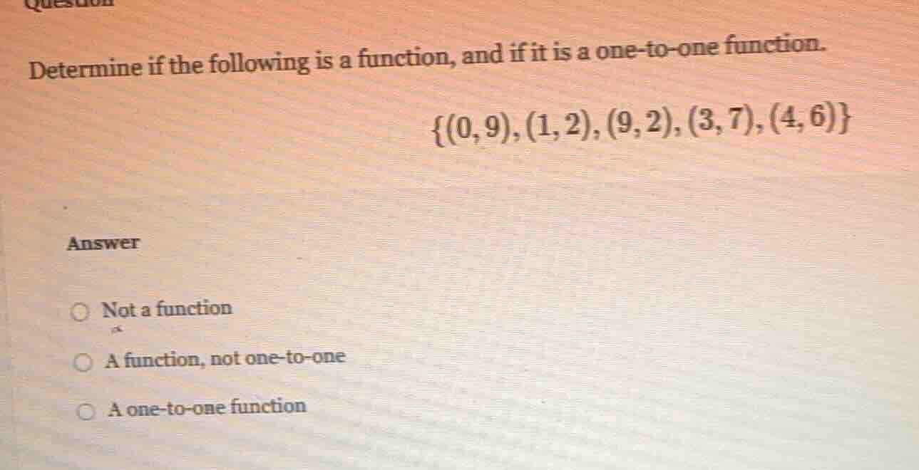 determine if the following is a function, and if it is a one-to-one fun…