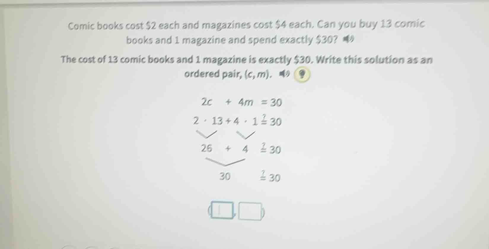 comic books cost $2 each and magazines cost $4 each. can you buy 13 com…