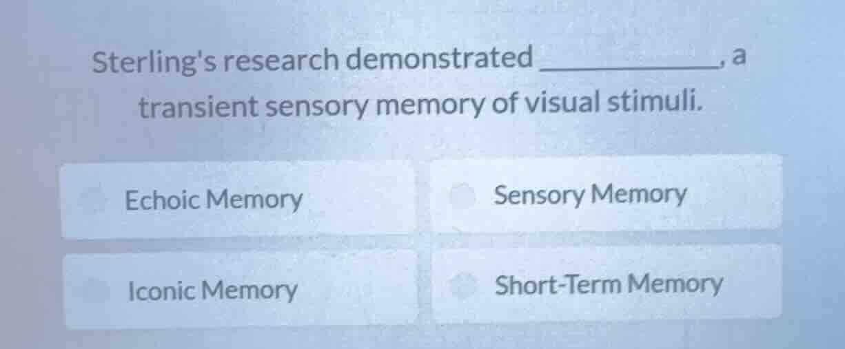 sterlings research demonstrated ________, a transient sensory memory of…