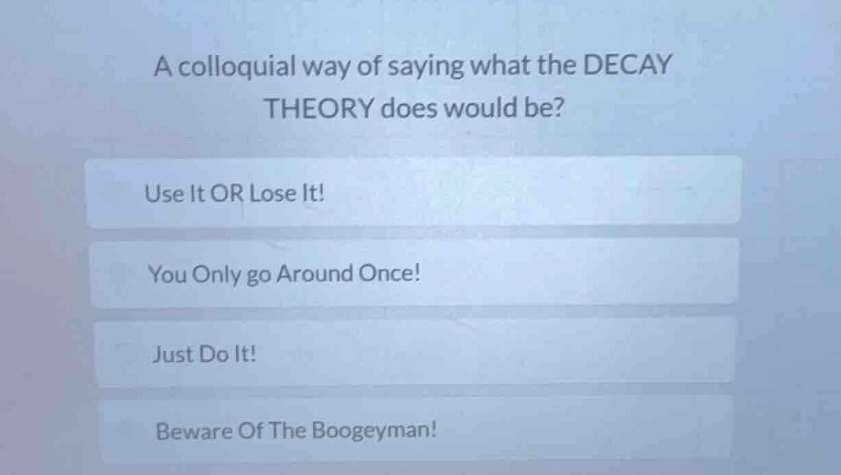 a colloquial way of saying what the decay theory does would be? use it …
