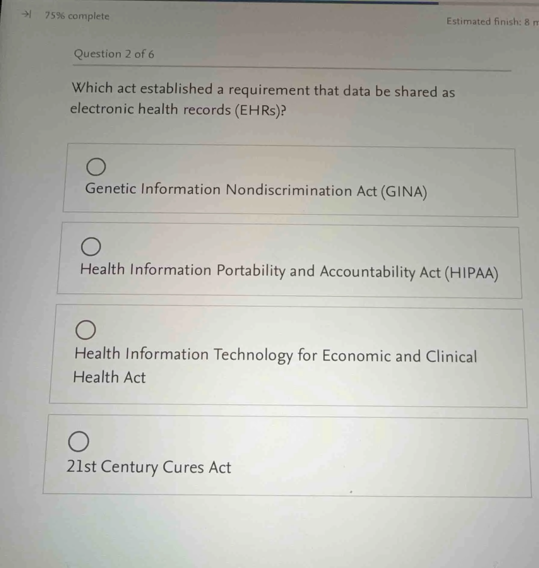 question 2 of 6 which act established a requirement that data be shared…