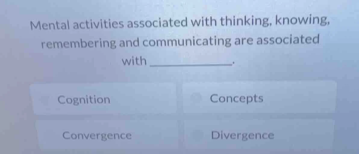 mental activities associated with thinking, knowing, remembering and co…