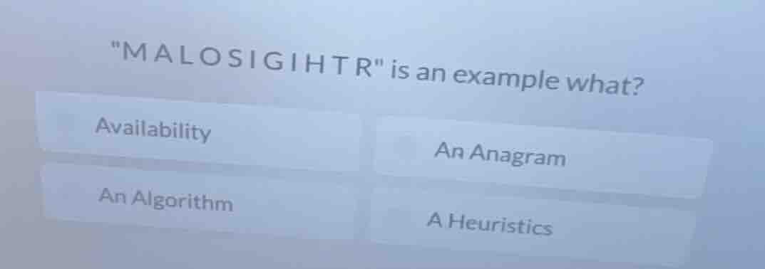 \malosigi htr\ is an example what? availability an anagram an algorithm…
