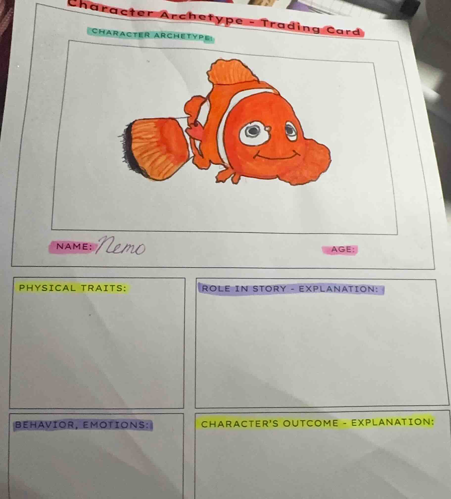 character archetype - trading card character archetype: name: nemo age:…