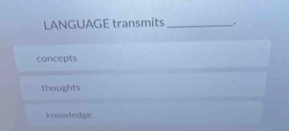 language transmits ______. concepts thoughts knowledge