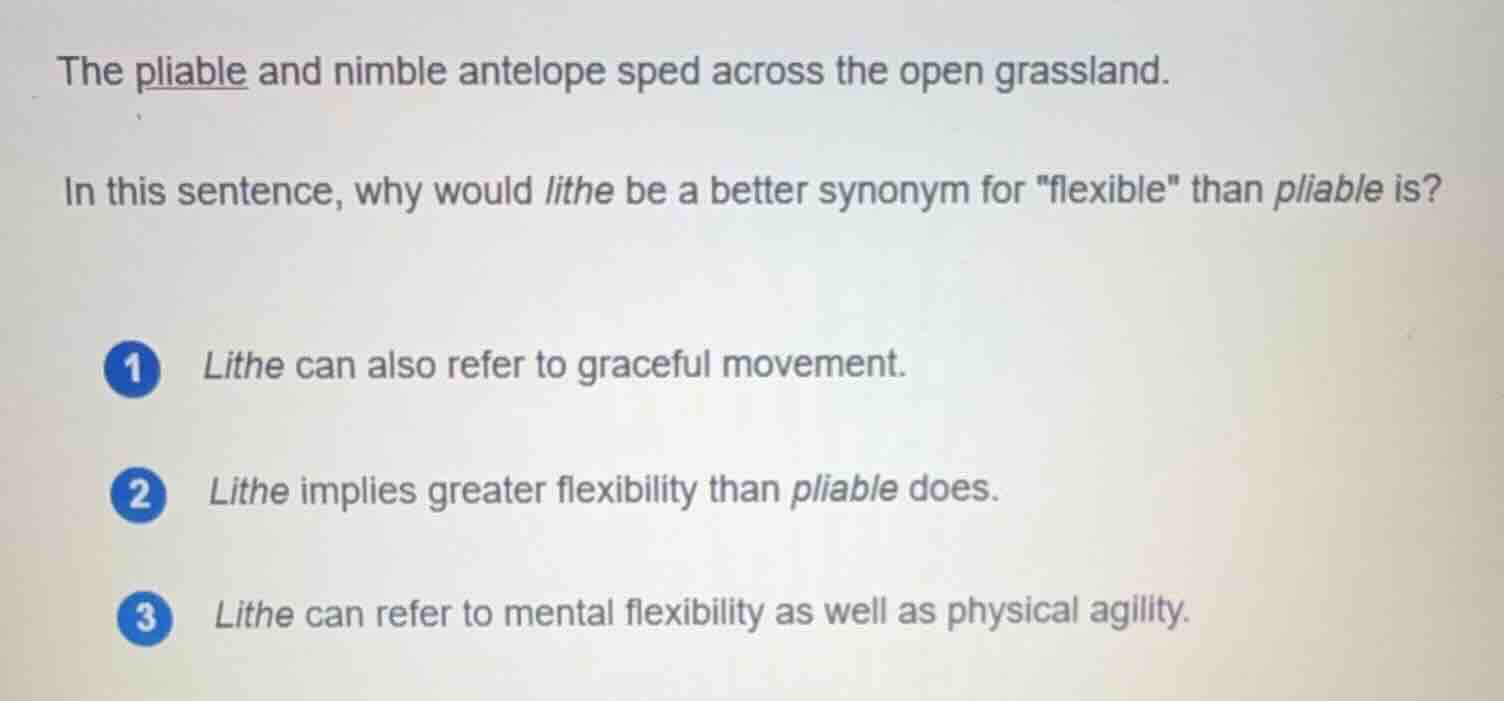 the pliable and nimble antelope sped across the open grassland. in this…