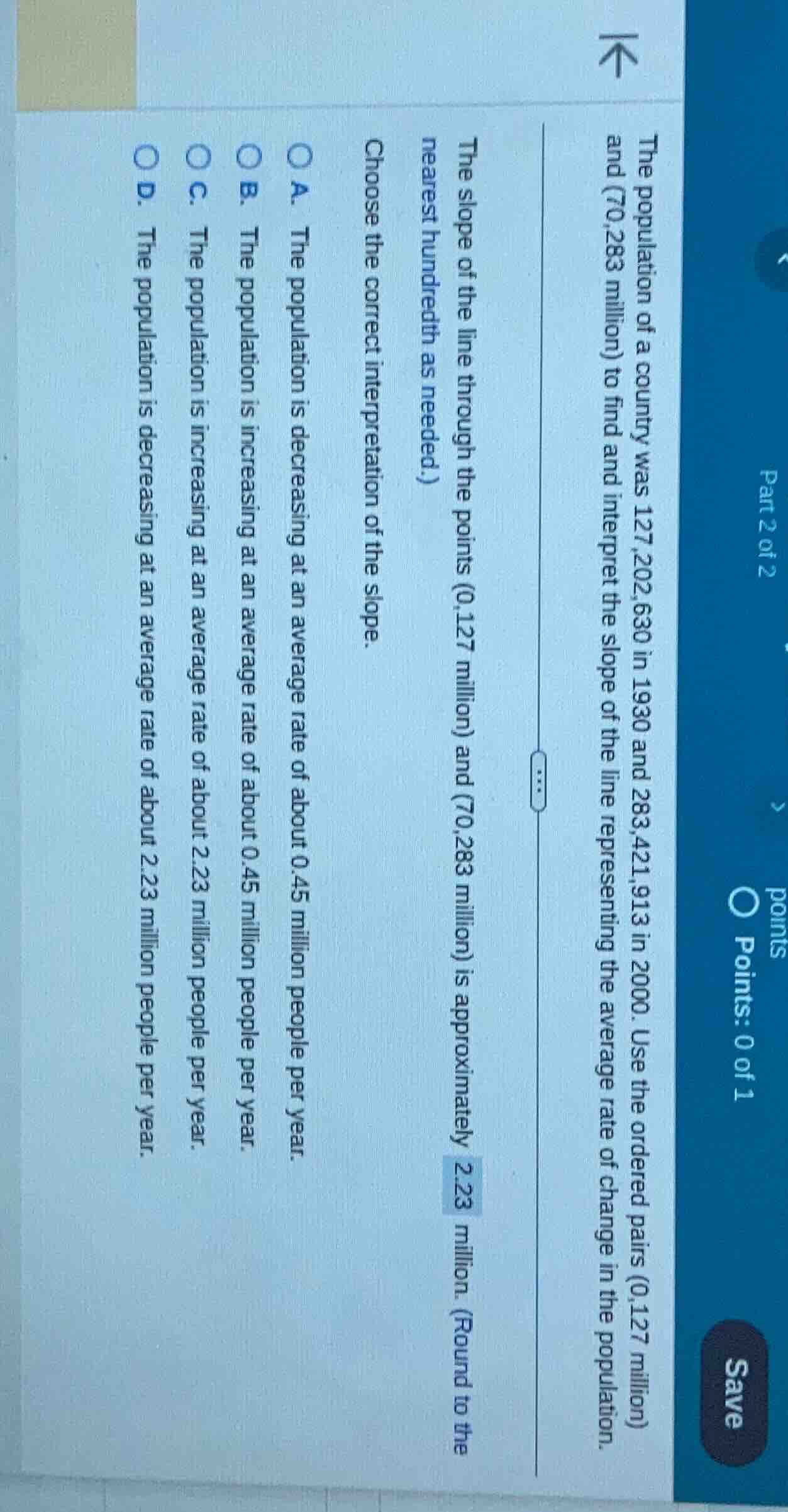 the population of a country was 127,202,630 in 1930 and 283,421,913 in …