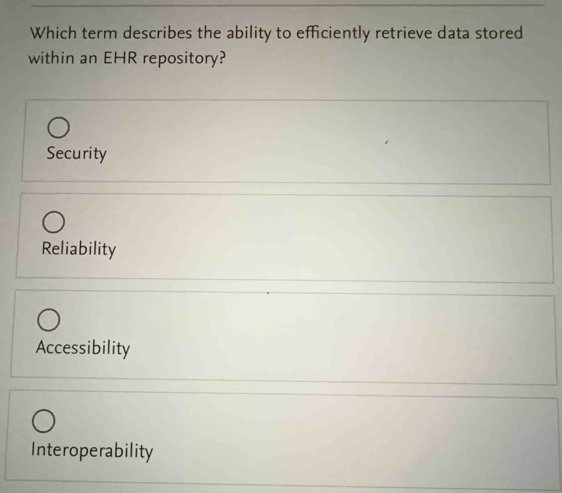 which term describes the ability to efficiently retrieve data stored wi…