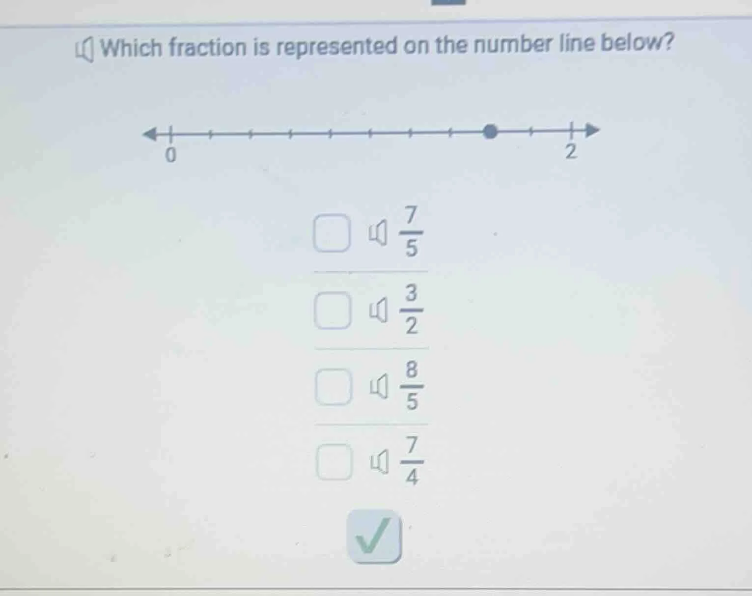 which fraction is represented on the number line below? 0 2 \\(\frac{7}…